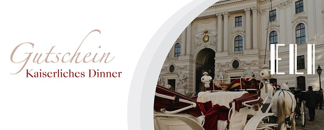 Gutschein Kaiserliches Dinner – weiße Pferde und weiße Kutschen vor der Hofburg in Wien als Bildmotiv