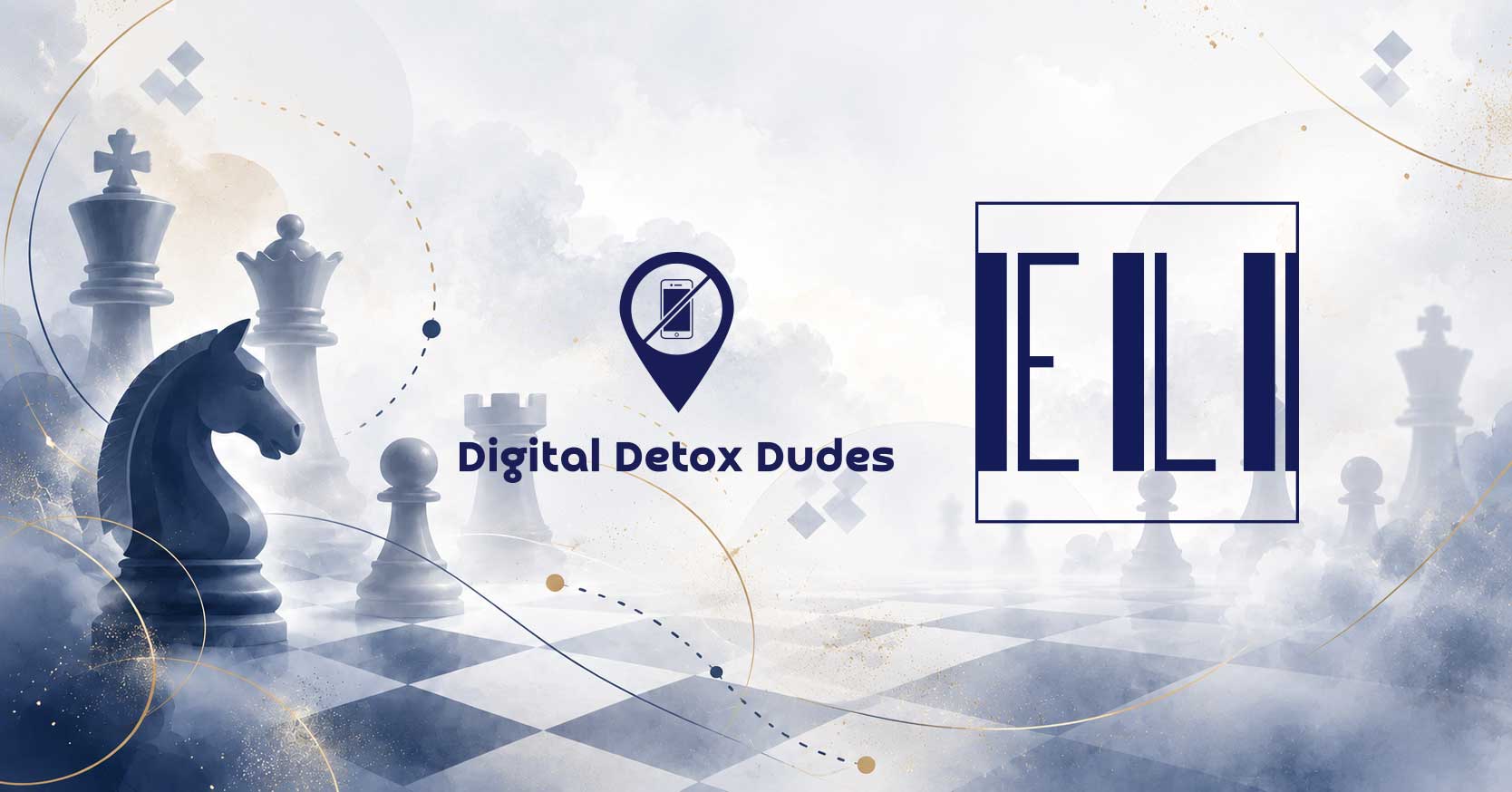 Schachmotiv mit ELI Logo und Digital Detox Dudes - Logo